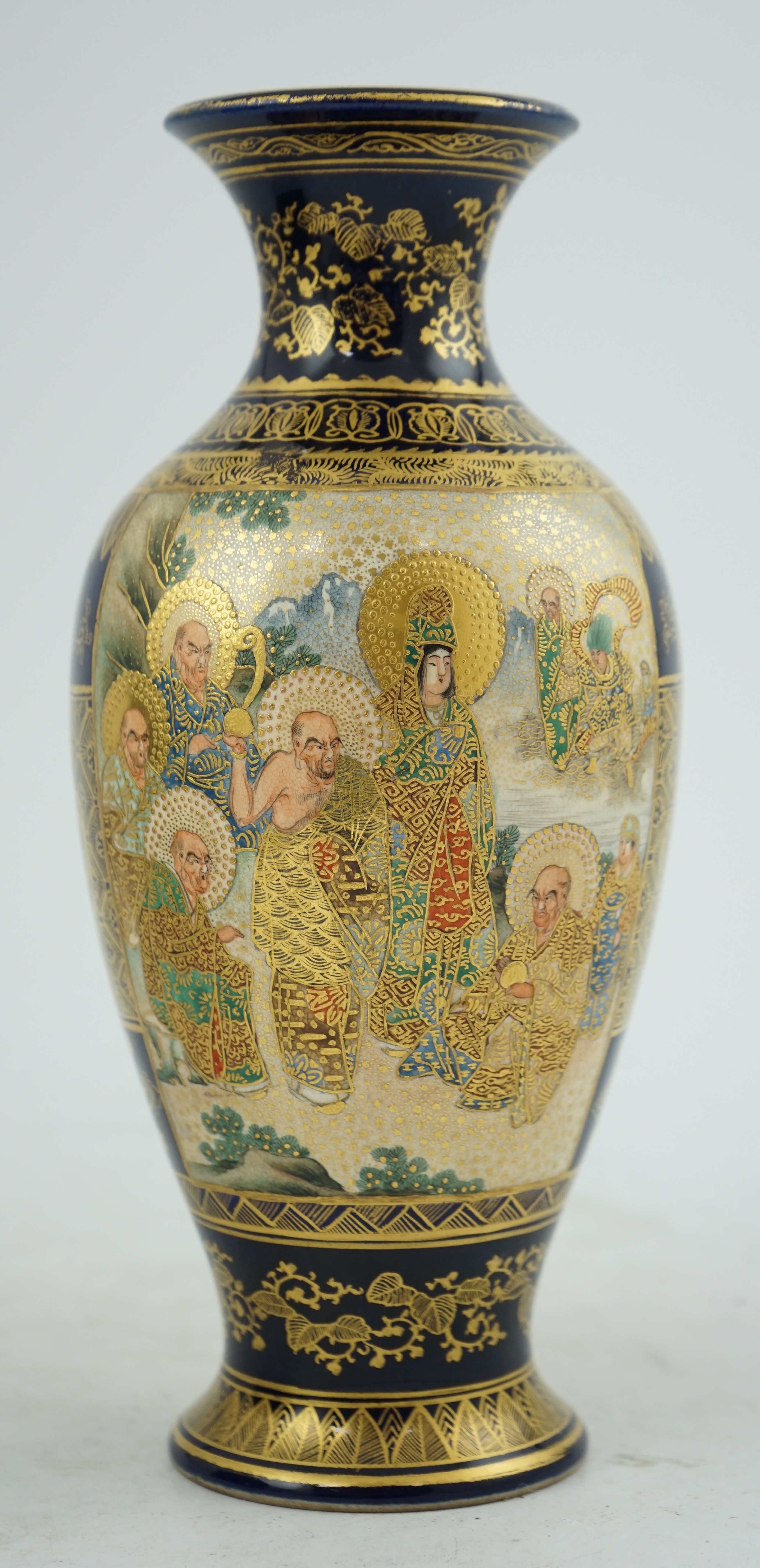 A Japanese Satsuma blue ground ovoid vase, Meiji period